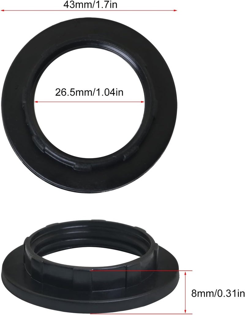 LUORNG 6PCS E14/E12 Lamp Shade Rings, Retaining Rings for Glass Lamp Shades/Light Fixtures, White(OD 43mm, ID 26mm) Black - Image 3